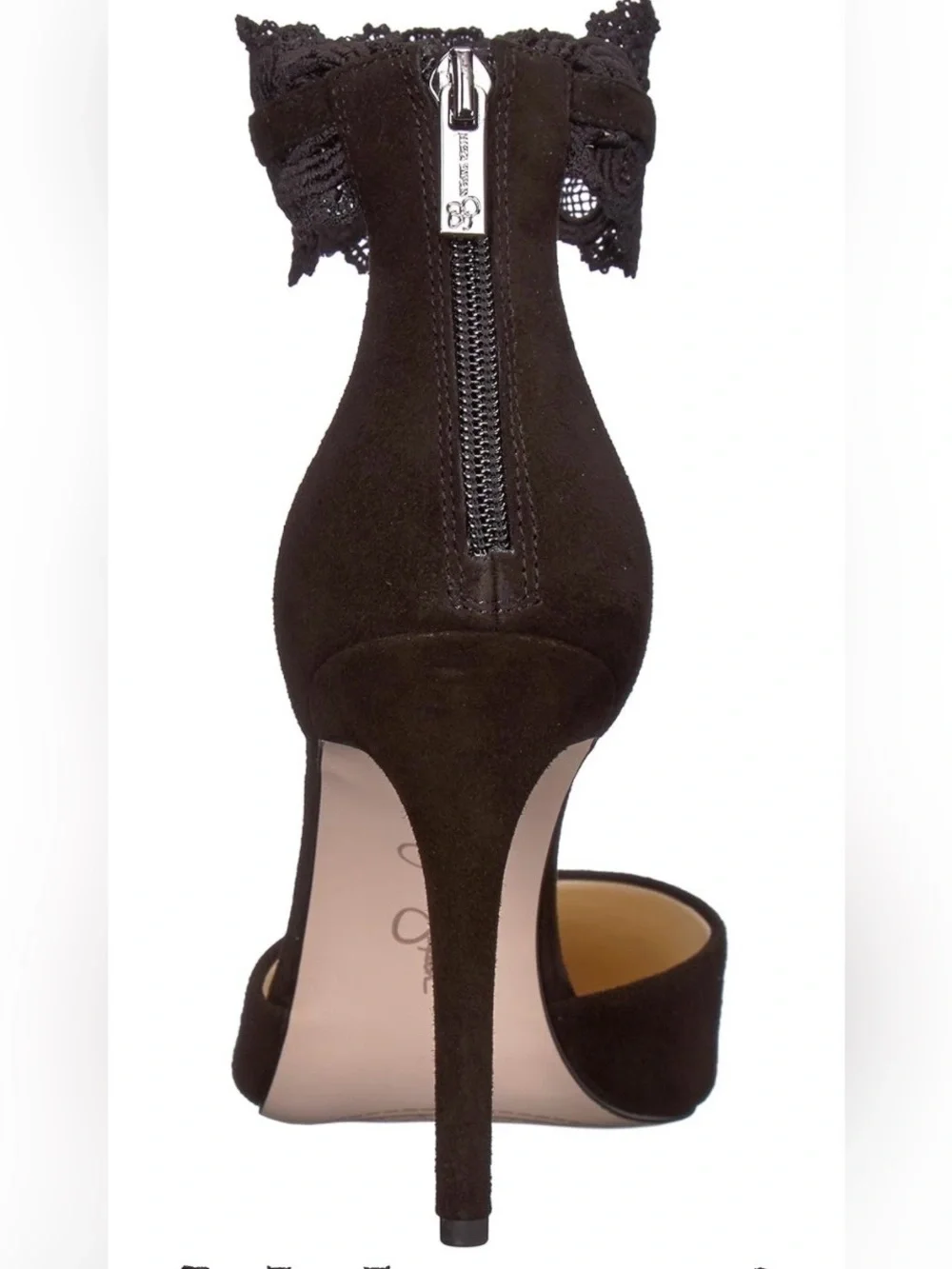 Jessica Simpson Portalynn Black Suede Lace Cuff d’Orsay Stiletto Heels 8.5 NWOB